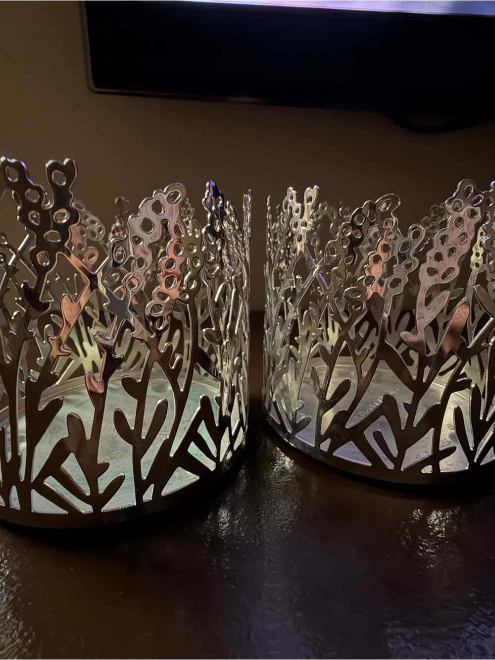Bath & Body Works Silver Floral Cutout Candle Holder Pair